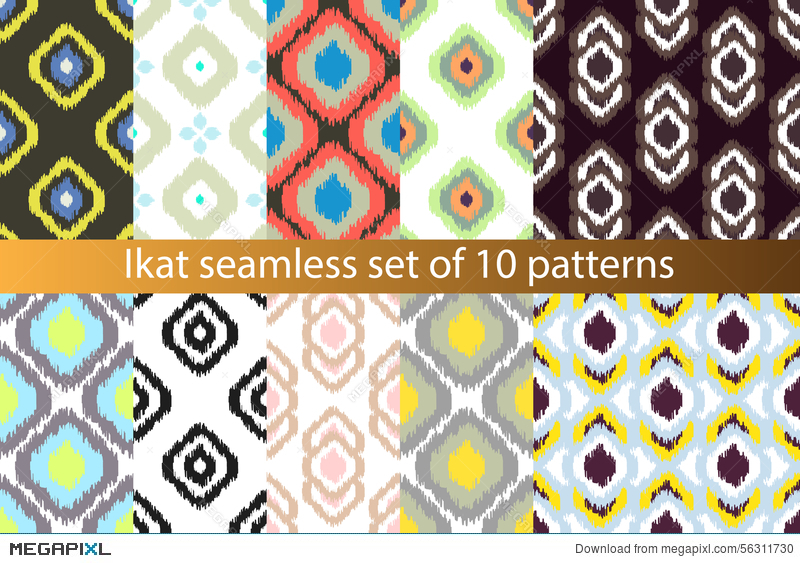 800x563 Ikat Vector Seamless Pattern Set Abstract Illustration