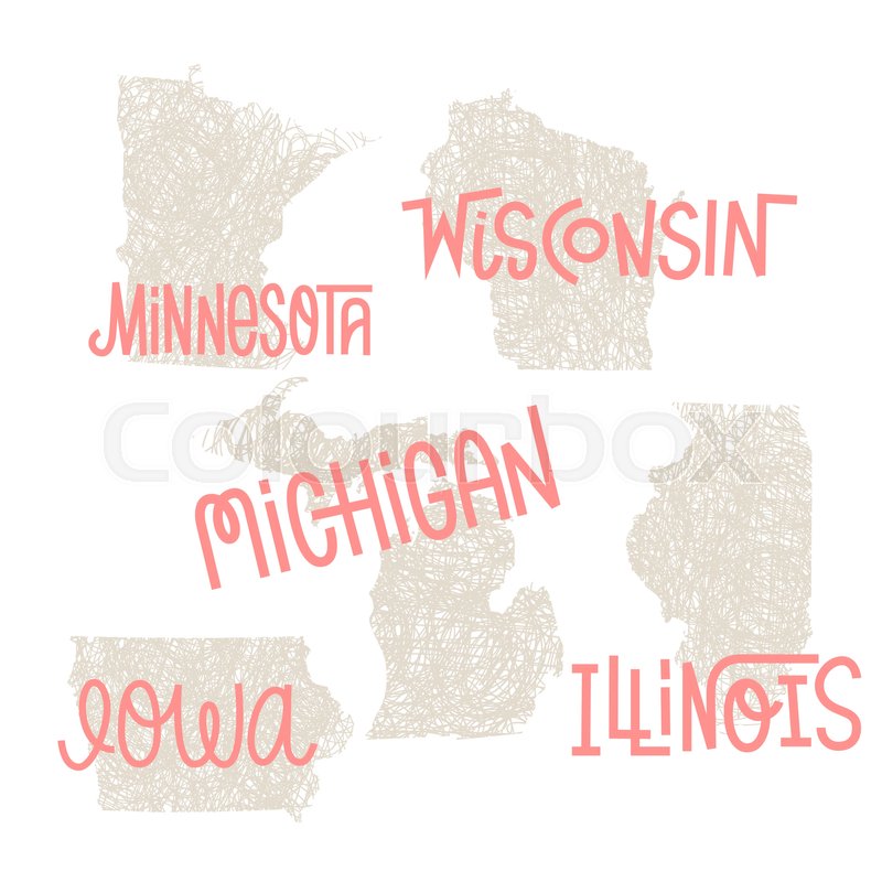 800x800 Minnesota, Wisconsin, Michigan,iowa, Stock Vector Colourbox