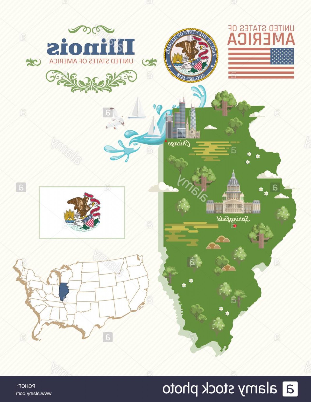Illinois Vector Postcard Us State United States Of America Image 1288x1668 Illinois Vector Postcard Us State United States Of America Image