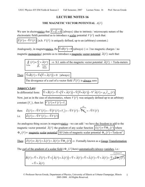 495x640 Lecture Notes Magnetic Vector Potential