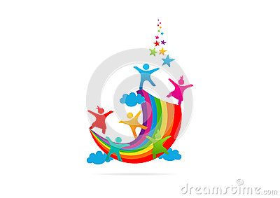 400x283 Children Playing On The Rainbow Imagination Vector Logo Design