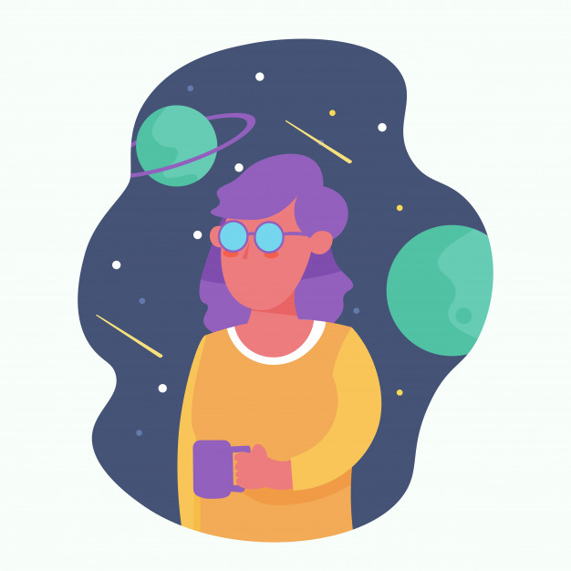 626x626 Girl With Coffee Or Tea Imagine Into A Space Vector Premium Download