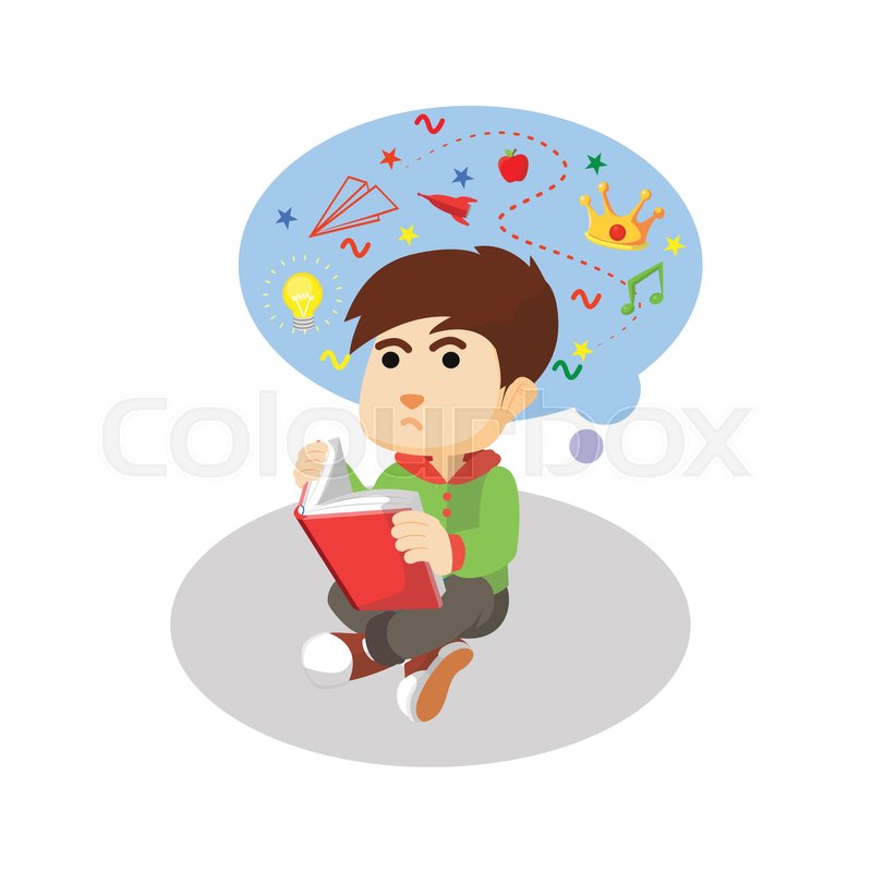 800x800 Boy Imagine When Reading Book Stock Vector Colourbox