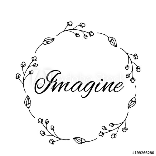 500x500 Imagine Text Flower Wreath, Hand Drawn Laurel Greeting Card