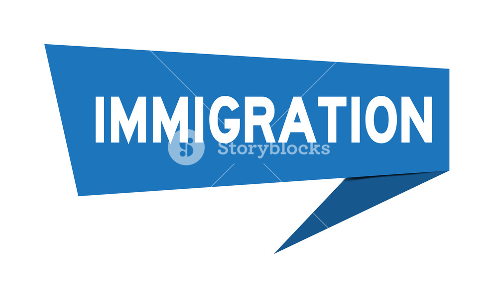 1000x600 Blue Paper Speech Banner With Word Immigration On White Background