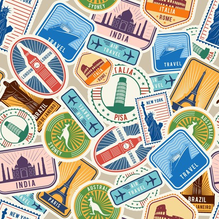450x450 Travel Pattern Immigration Stamps Stickers With Historical