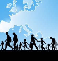 222x235 Immigration People On Europe Map Background Vector Art
