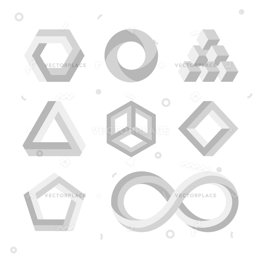 1000x1000 Paradox Impossible Shapes Twisted Objects Vector Illustration
