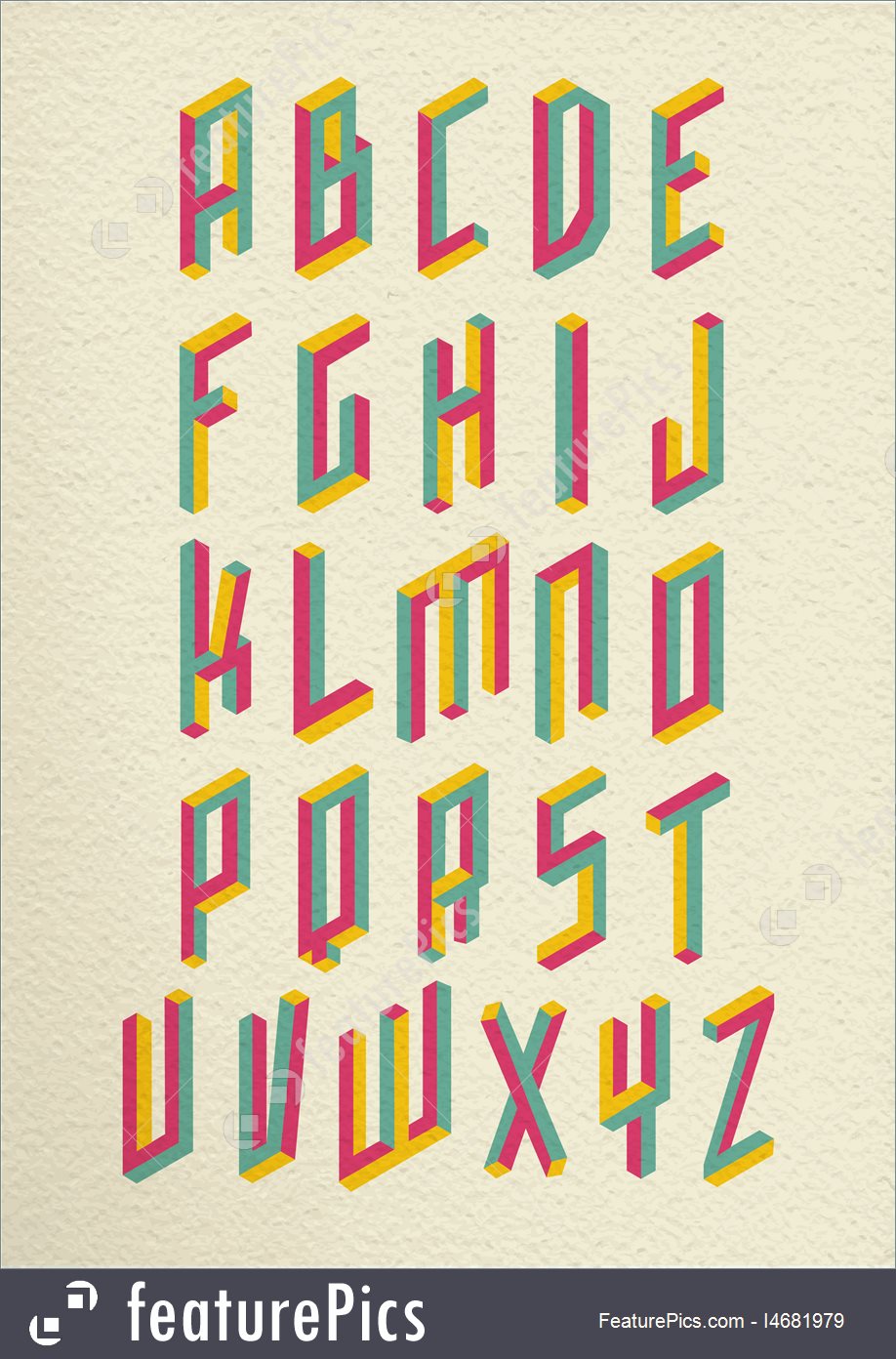 918x1392 Retro Impossible Shapes Type Font Set Stock Illustration