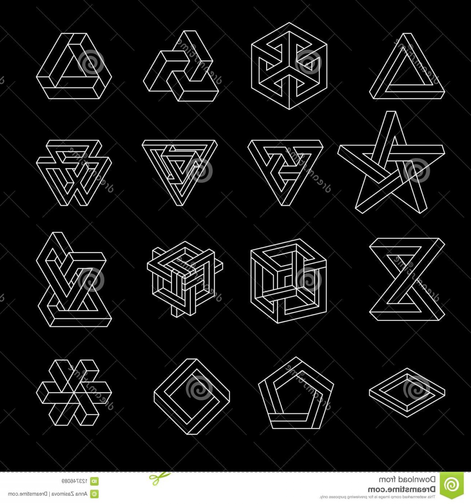 1560x1668 Set Impossible Shapes Optical Illusion Vector Illustration