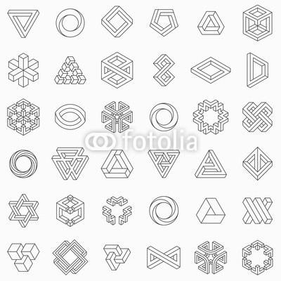400x400 Set Of Geometric Elements, Impossible Shapes, Isolated On White