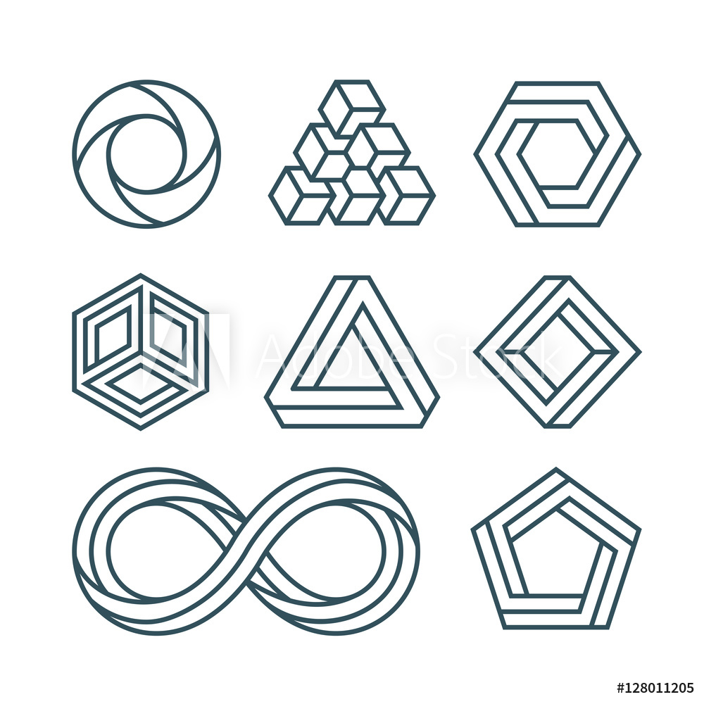 1000x1000 Fotografie, Obraz Impossible Shapes Thin Line Minimal Vector Icons