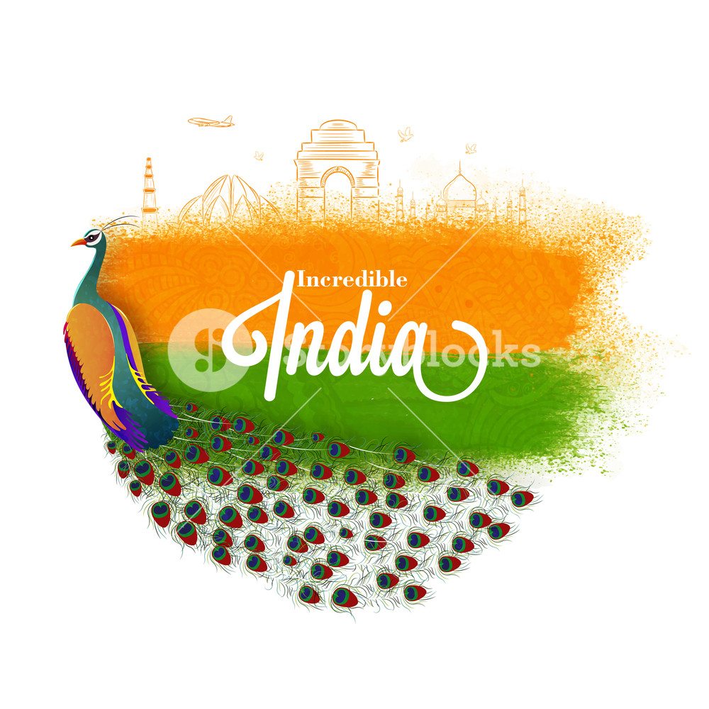 Incredible India Vector Illustration With Indian National Bird 1000x1000 Incredible India Vector Illustration With Indian National Bird