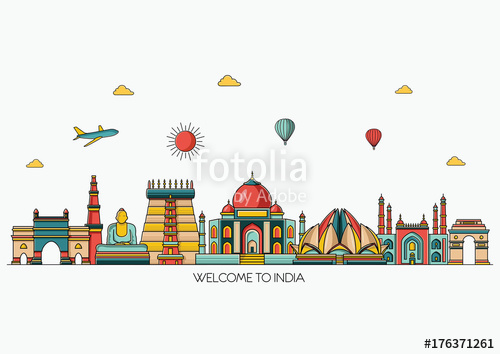 India Detailed Skyline Travel And Tourism Background Vector 500x354 India Detailed Skyline Travel And Tourism Background Vector