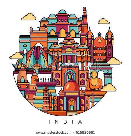 India Detailed Skyline Travel And Tourism Background Vector Line 450x470 India Detailed Skyline Travel And Tourism Background Vector Line