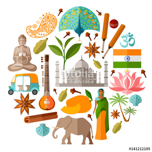 Traditional Indian Symbols In A Flat Style India Vector Icons 500x500 Traditional Indian Symbols In A Flat Style India Vector Icons