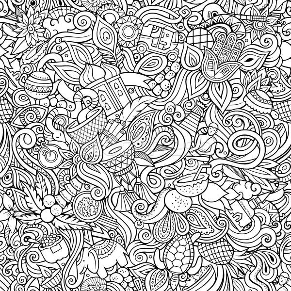 600x600 India Culture Hand Drawn Doodles Seamless Pattern Indian