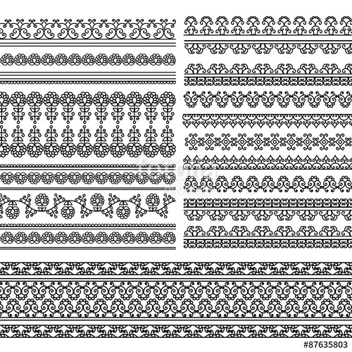 500x500 Indian Henna Border Decoration Elements Patterns In Black