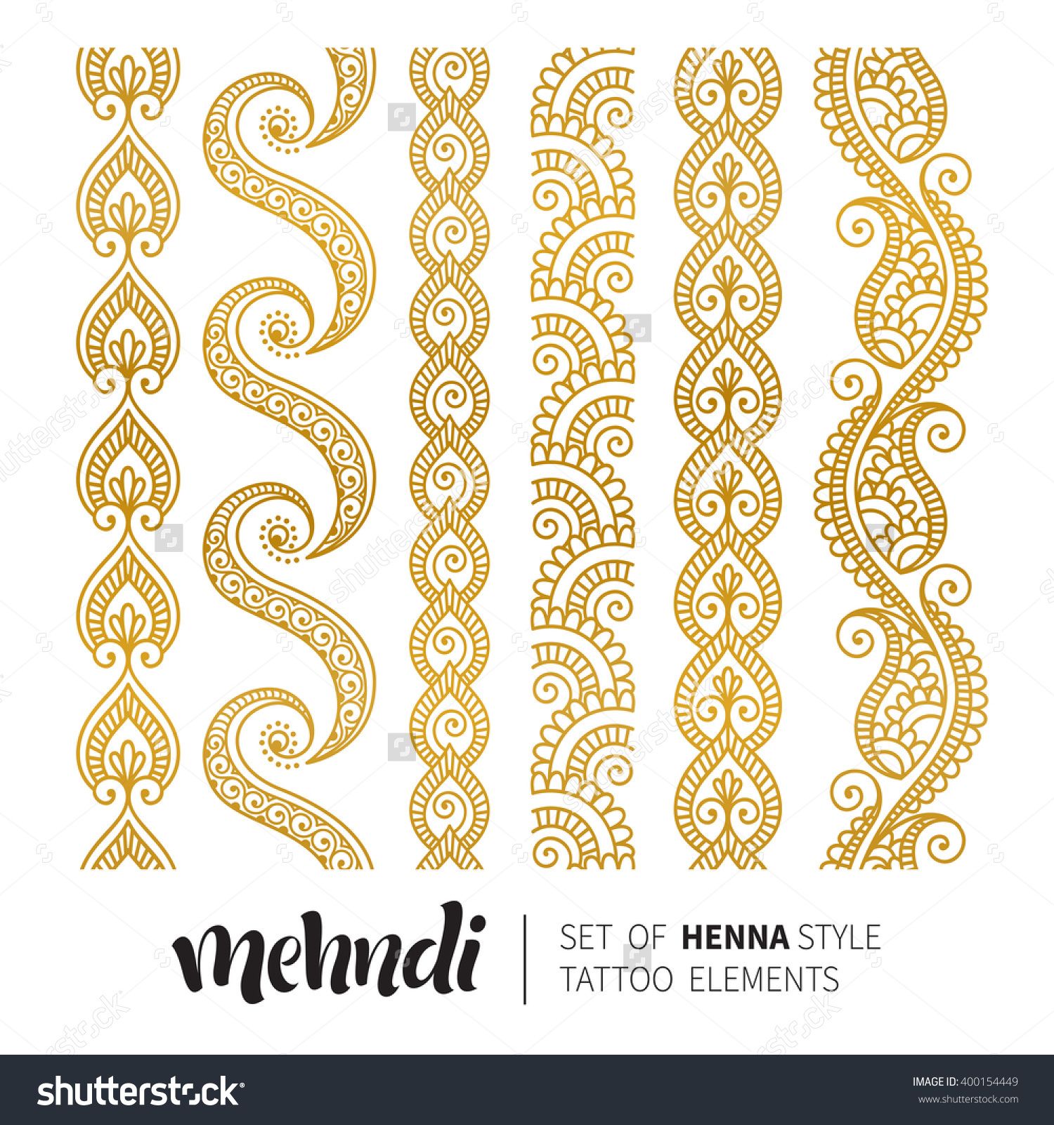 1500x1600 Vector Illustration Of Gold Mehndi Pattern, Set Of Seamless