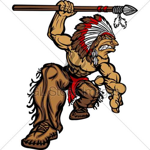 500x500 Indian Chief Mascot With Spear And Headdress Vector Illus Gl