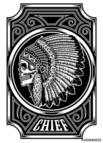 360x500 Native American Indian Chief Skull In Black And White Stock Image