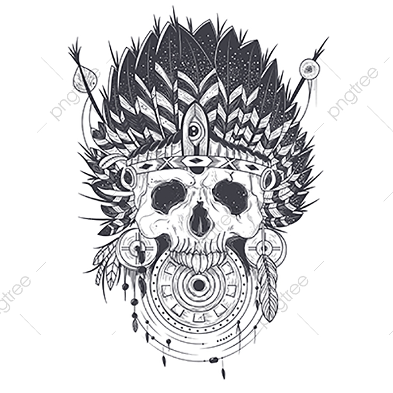 800x800 Vector Illustration Of A Human Skull In An Indian Feather Hat T