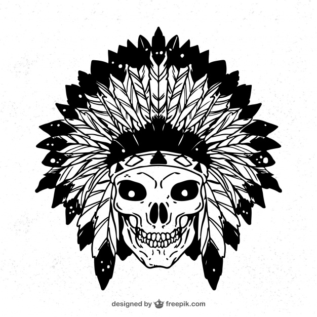 626x626 Hand Drawn Indian Skull With Feathers Vector Free Download