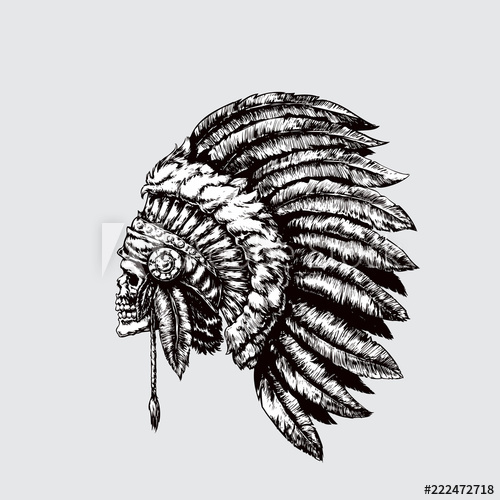 500x500 Indian Chief Skull With Feathers Vector Illustration