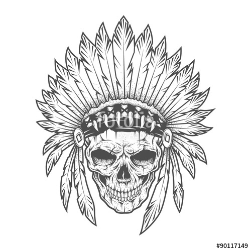 500x500 Indian Skull With Feathers Vector Art Stock Image And Royalty