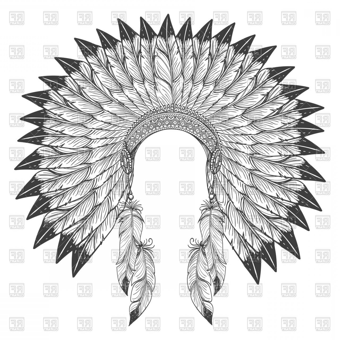 1440x1440 Native American Indian Headdress With Feathers Vector Clipart