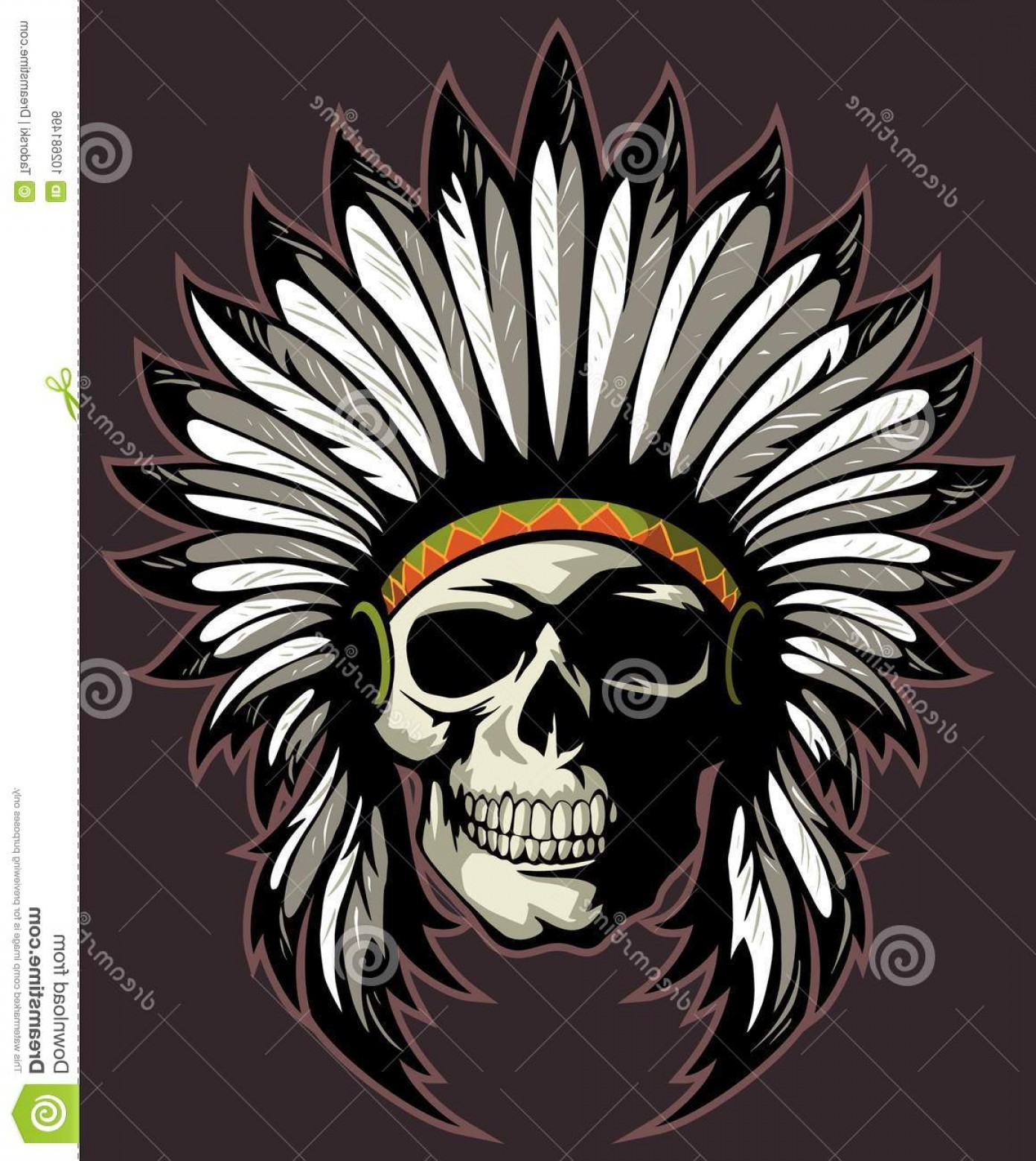 1392x1560 Native American Skull Indian Chief Headdress Feathers Vector Skull