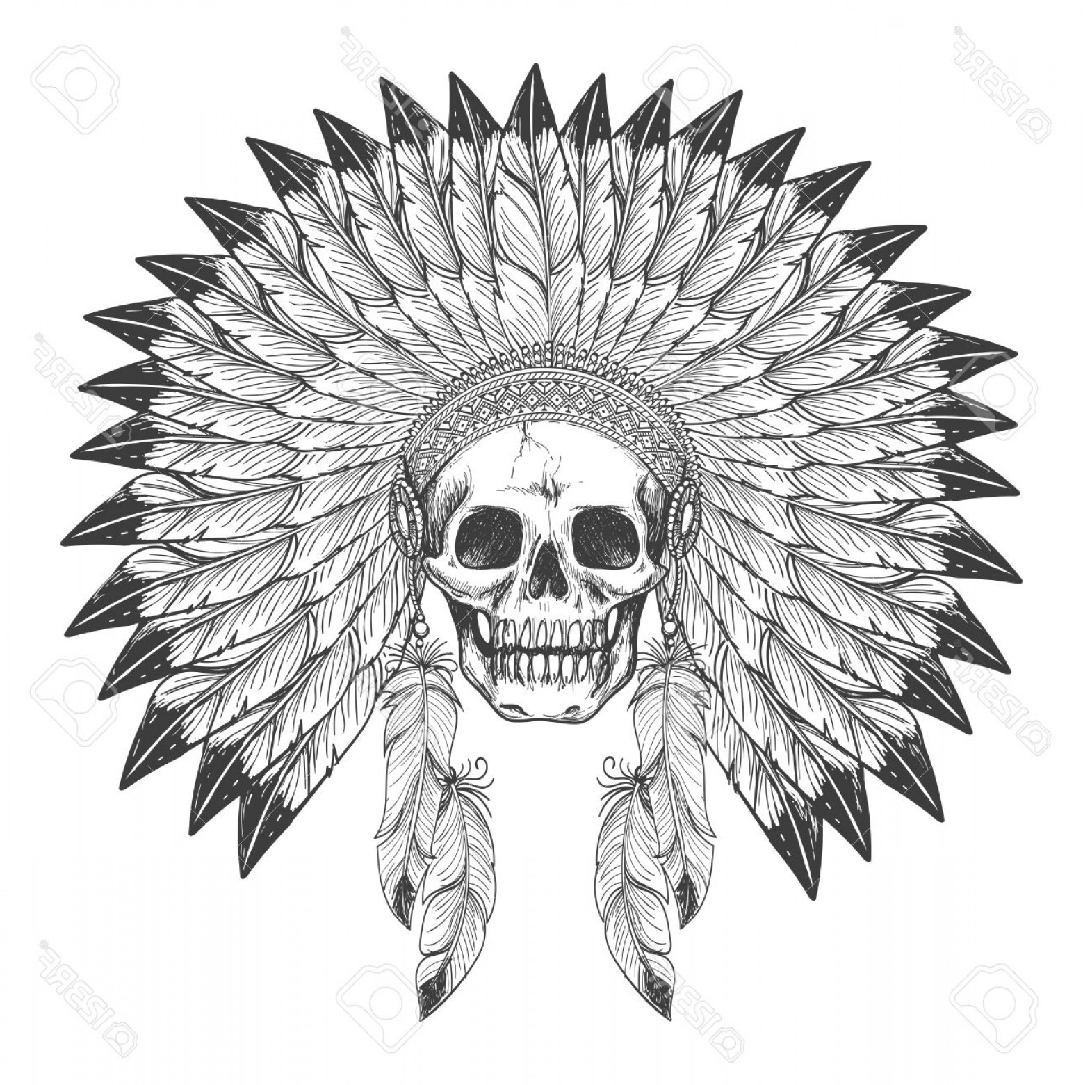 1558x1560 Photostock Vector Native American Indian Apache Skull With Indian