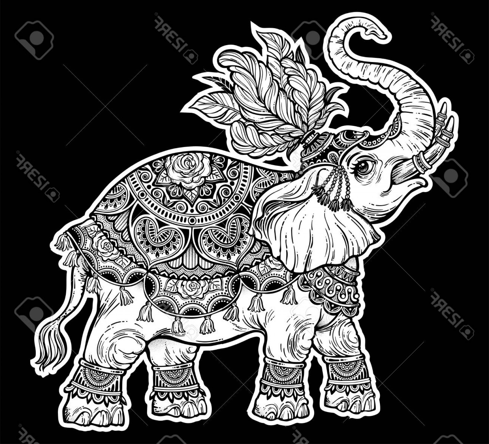 1560x1417 Photostock Vector Vintage Indian Ethnic Boho Elephant