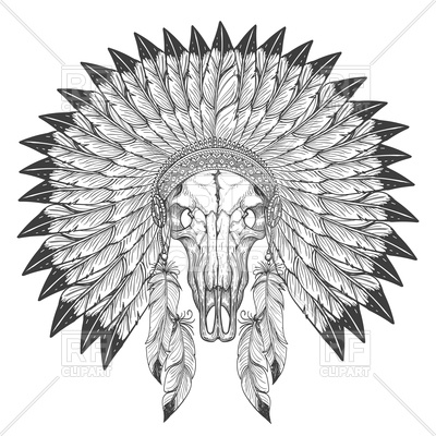 400x400 Buffalo Skull Sketch With Indian Feather Headdress Vector Image