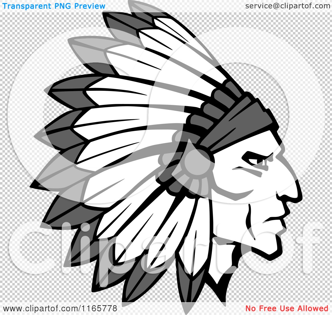 1080x1024 Clipart Of A Grayscale Native American Brave With A Feather