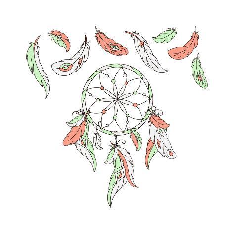 473x473 Dreamcatcher, Feathers Vector Illustration American Indian Dream