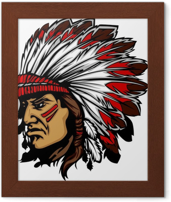 Indian Chief Mascot Head Vector Graphic Poster 338x400 Indian Chief Mascot Head Vector Graphic Poster