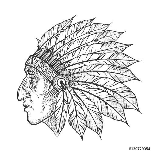 500x500 Native American Indian Chief Head Profile Vector Vintage Illust