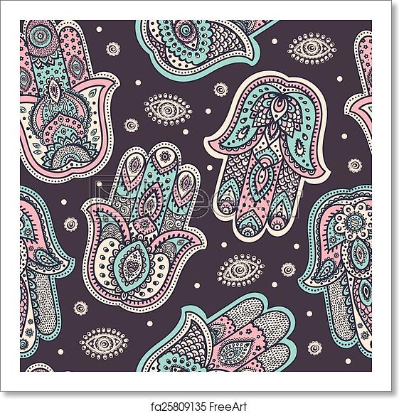 561x581 Free Art Print Of Vector Indian Hand Drawn Hamsa Seamless Pattern