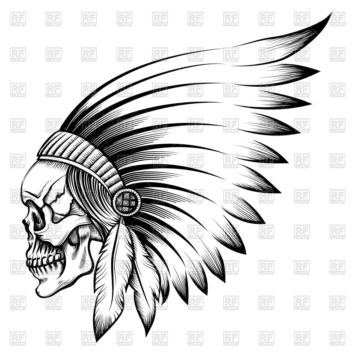 Indian Chief Skull In Engraving Style Vector Image Of Silhouettes 1200x1200 Indian Chief Skull In Engraving Style Vector Image Of Silhouettes