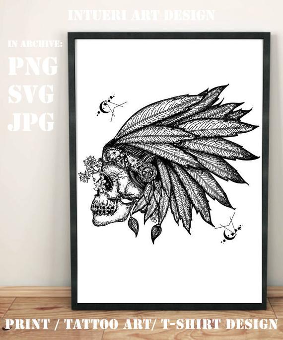Indian Skull Indian Skull Tattoo Art Warrior Symbol Etsy 570x684 Indian Skull Indian Skull Tattoo Art Warrior Symbol Etsy