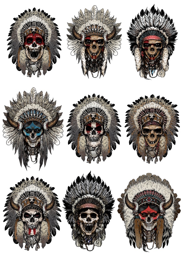 Scary Indian Skull Vector Set Free Vector Download In Cdr 595x842 Scary Indian Skull Vector Set Free Vector Download In Cdr