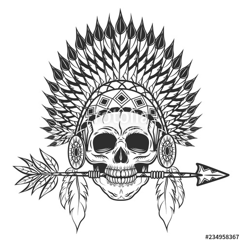 Vintage Native American Indian Skull With Feathers Headwear 500x500 Vintage Native American Indian Skull With Feathers Headwear