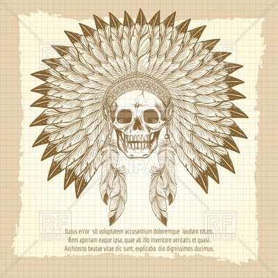 Vintage Poster With Skull In Feathers Headdress, Indian Skull 400x400 Vintage Poster With Skull In Feathers Headdress, Indian Skull