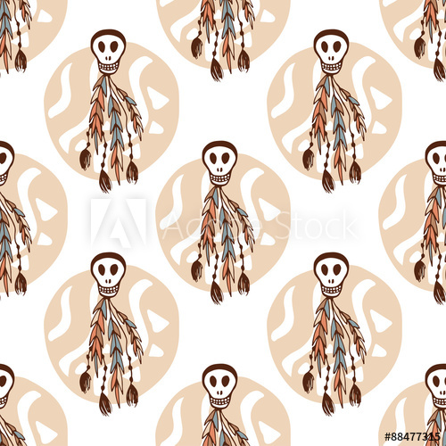 500x500 Ethnic Seamless Pattern With Skulls And Boho Elements African