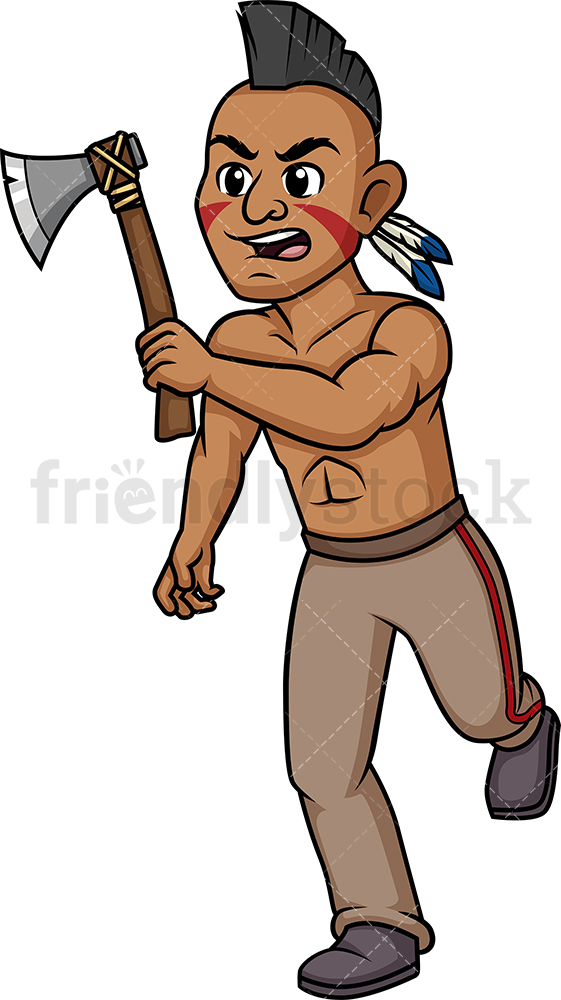 561x1000 Native American Indian Warrior Cartoon Clipart Vector