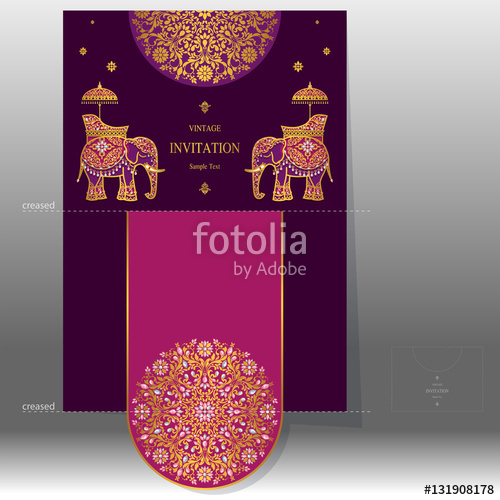 500x500 Indian Wedding Invitation Card Templates With Gold Elephant