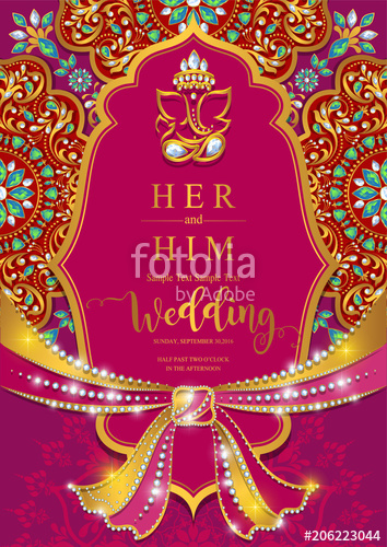 354x500 Indian Wedding Invitation Card Templates With Gold Patterned