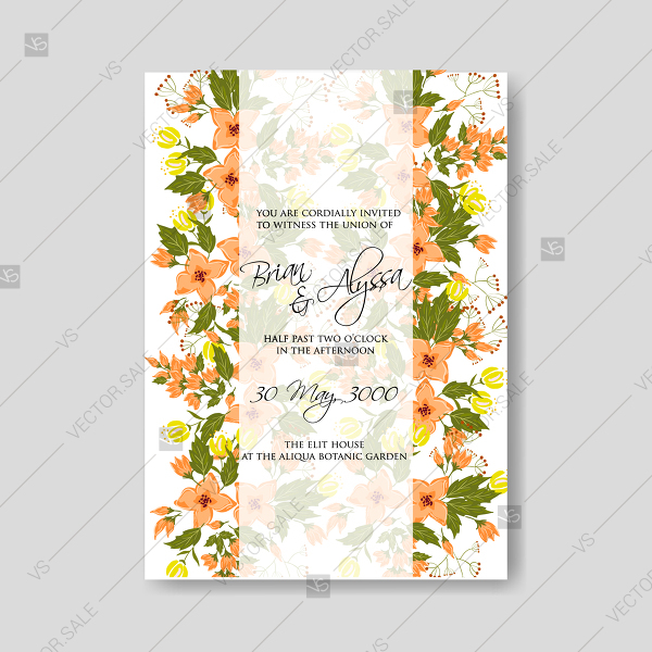 600x600 Orange West Indian Jasmine Sakura Flower Wedding Invitation Card