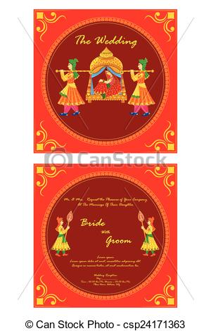 300x470 Vector Illustration Of Indian Wedding Invitation Card Clip Art